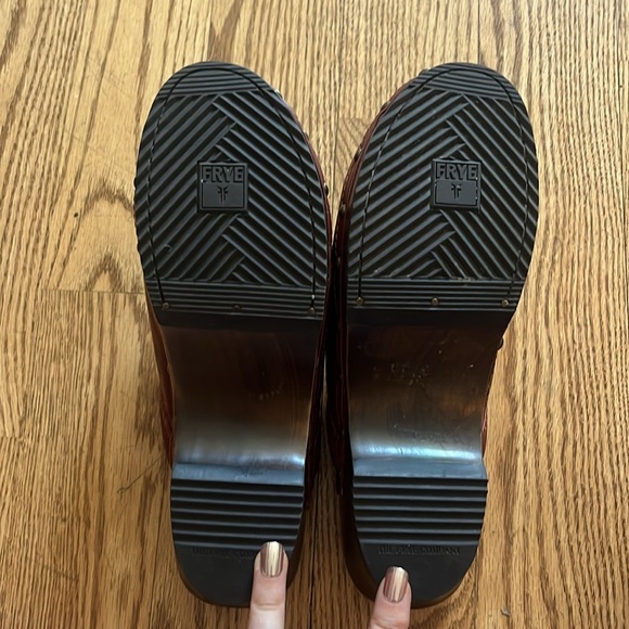 Frye Burgundy Clara Campus Leather Clogs with Studded Accents - Picture 5 of 9